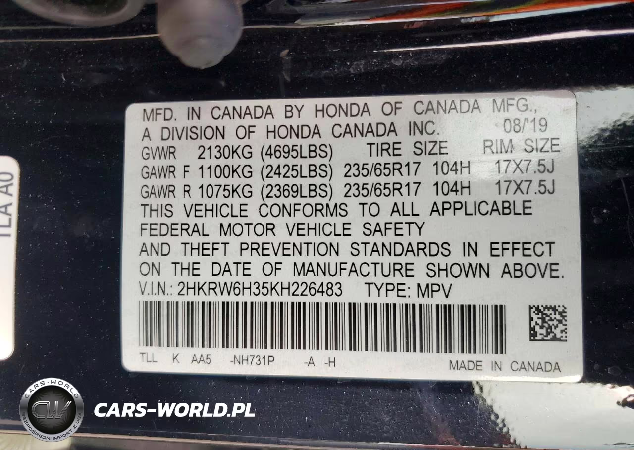 2019 Honda Cr-V Lx VIN:2HKRW6H35KH226483 - 13