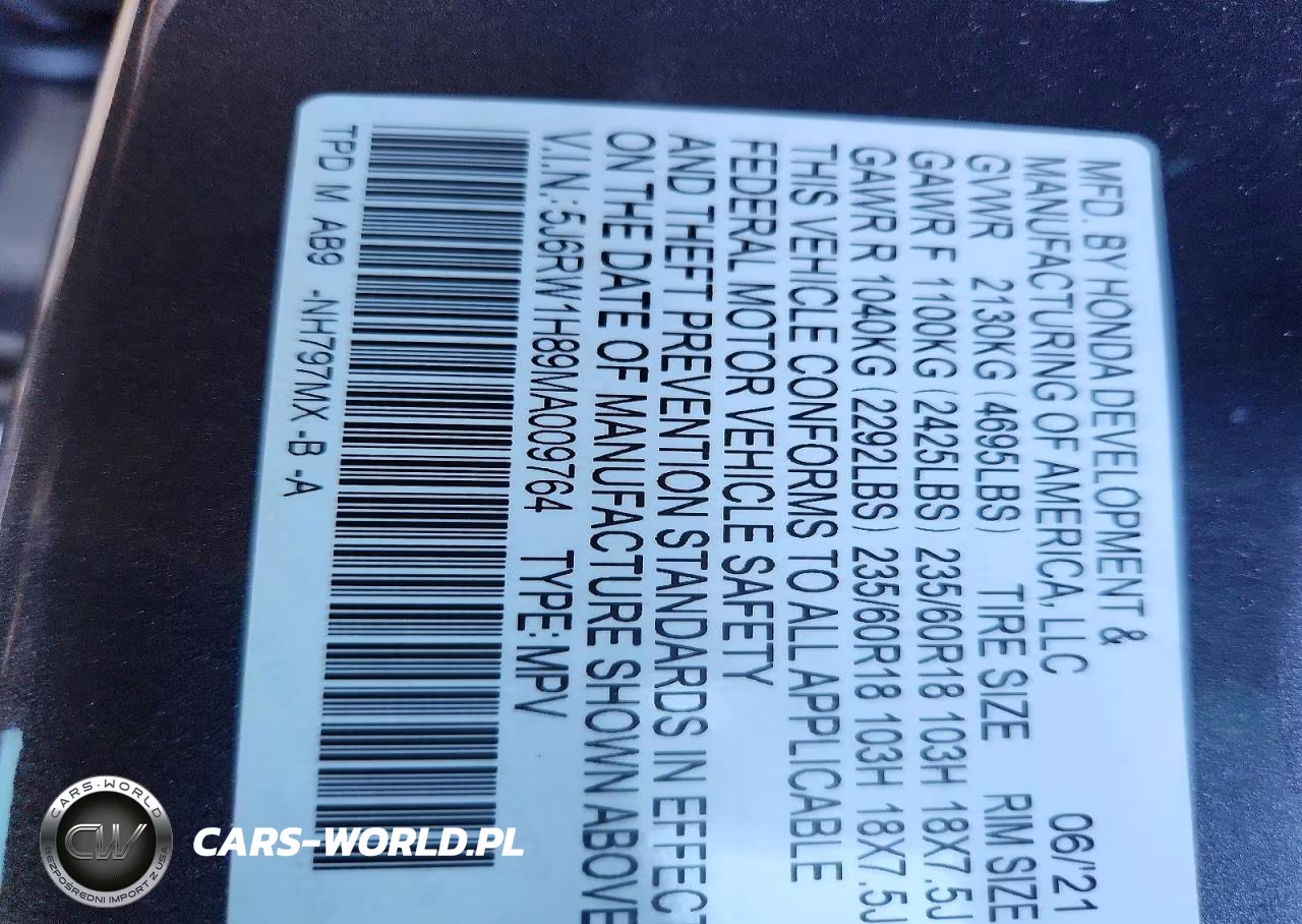 2021 Honda Cr-V Exl VIN:5J6RW1H89MA009764 - 13