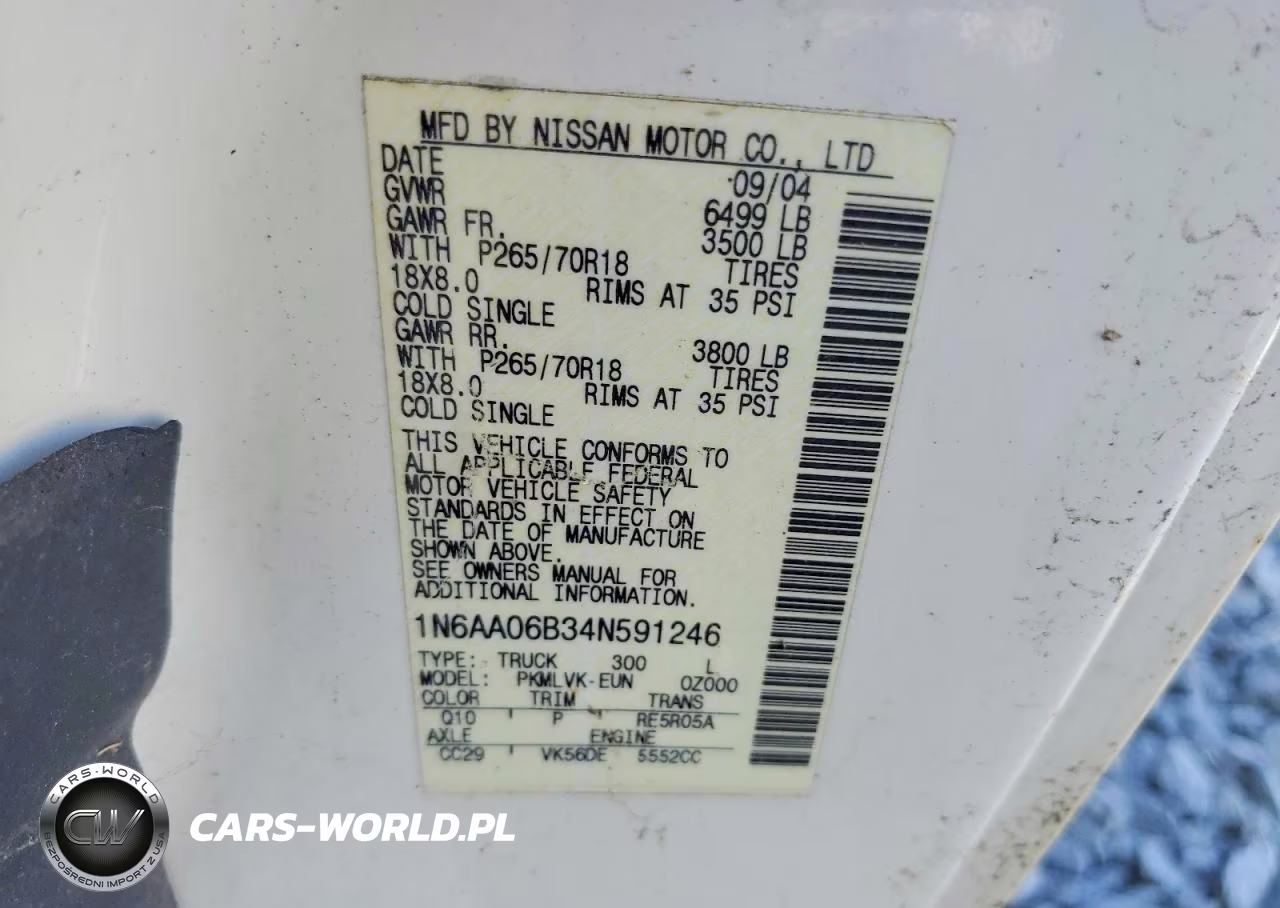 2004 Nissan Titan Xe VIN:1N6AA06B34N591246 - 12