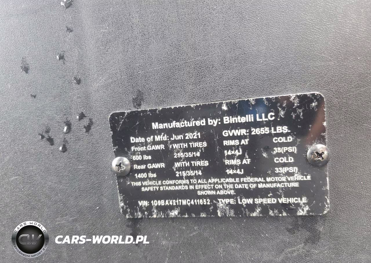 2021 Bintelli Golf Cart VIN:1G9BA4217MC411652 - 10