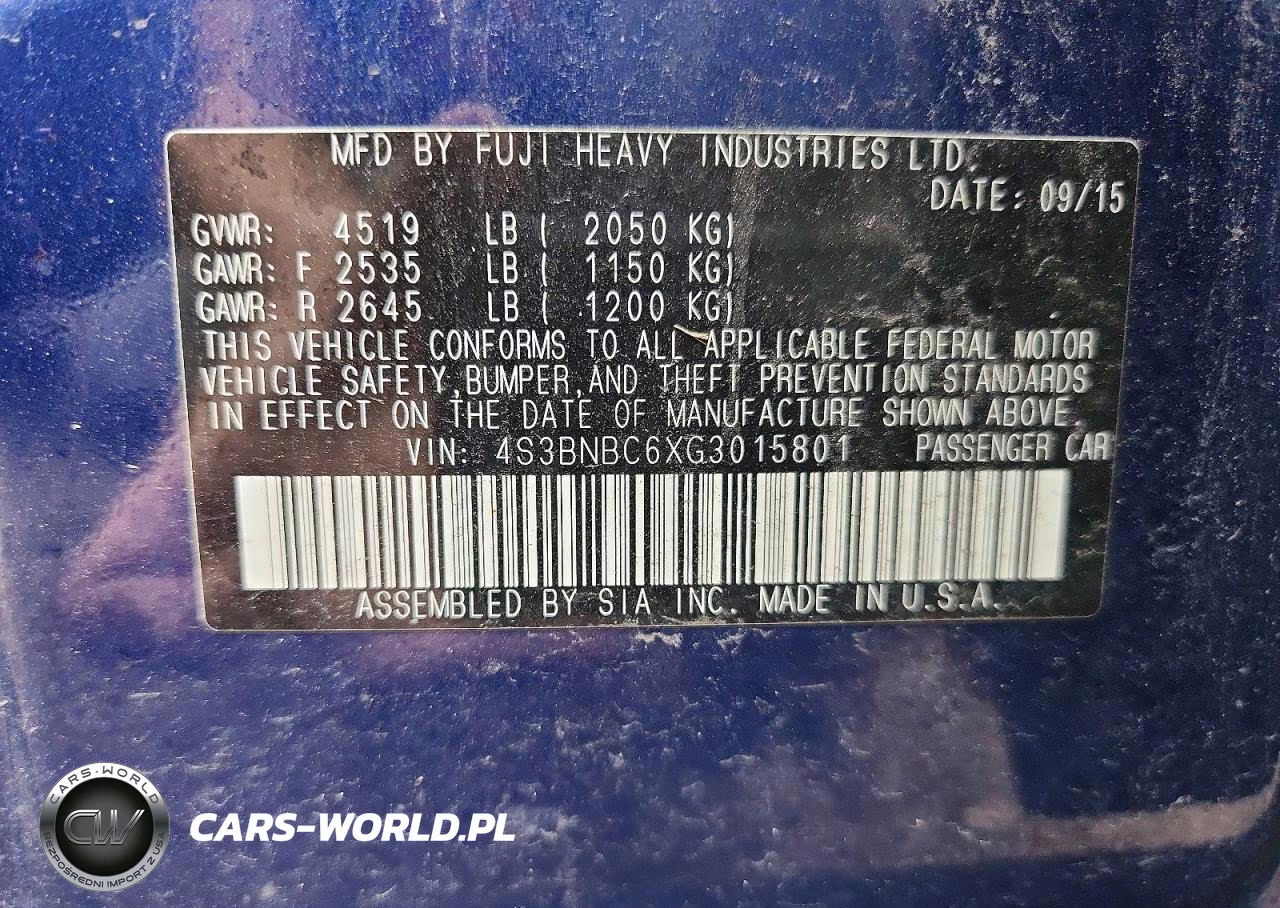 2016 Subaru Legacy 2.5I Premium VIN:4S3BNBC6XG3015801 - 12