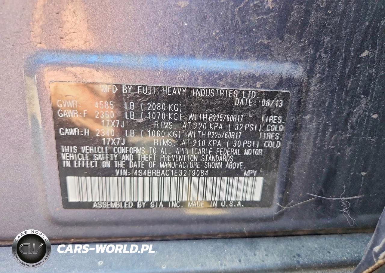 2014 Subaru Outback 2.5I VIN:4S4BRBAC1E3219084 - 12