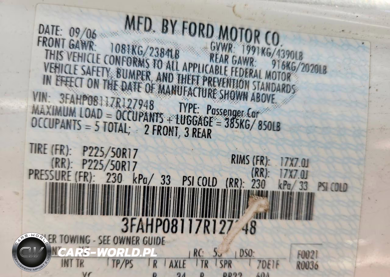 2007 Ford Fusion Sel VIN:3FAHP08117R127948 - 12