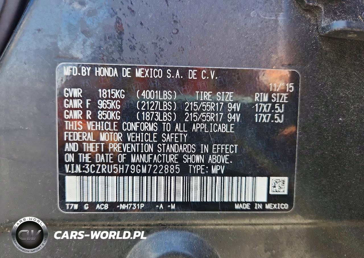 2016 Honda Hr-V Exl VIN:3CZRU5H79GM722885 - 13