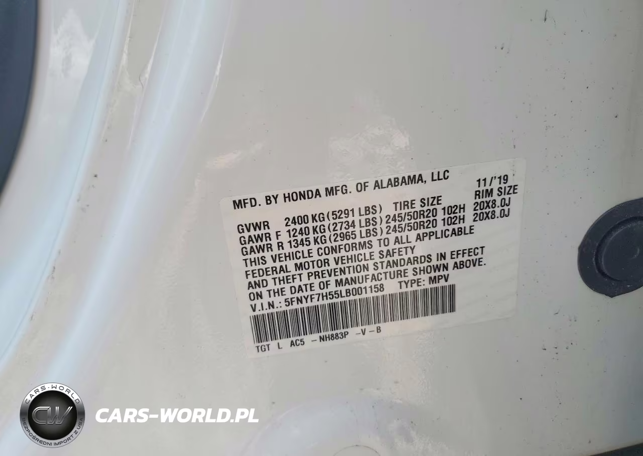 2020 Honda Passport Exl VIN:5FNYF7H55LB001158 - 10