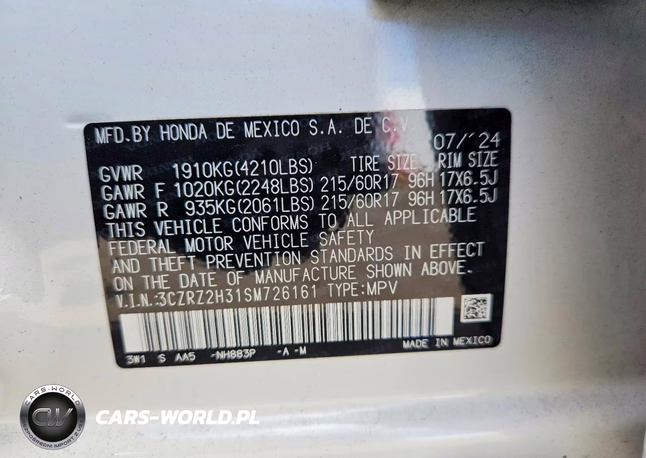 2025 Honda Hr-V Lx VIN:3CZRZ2H31SM726161 - 13