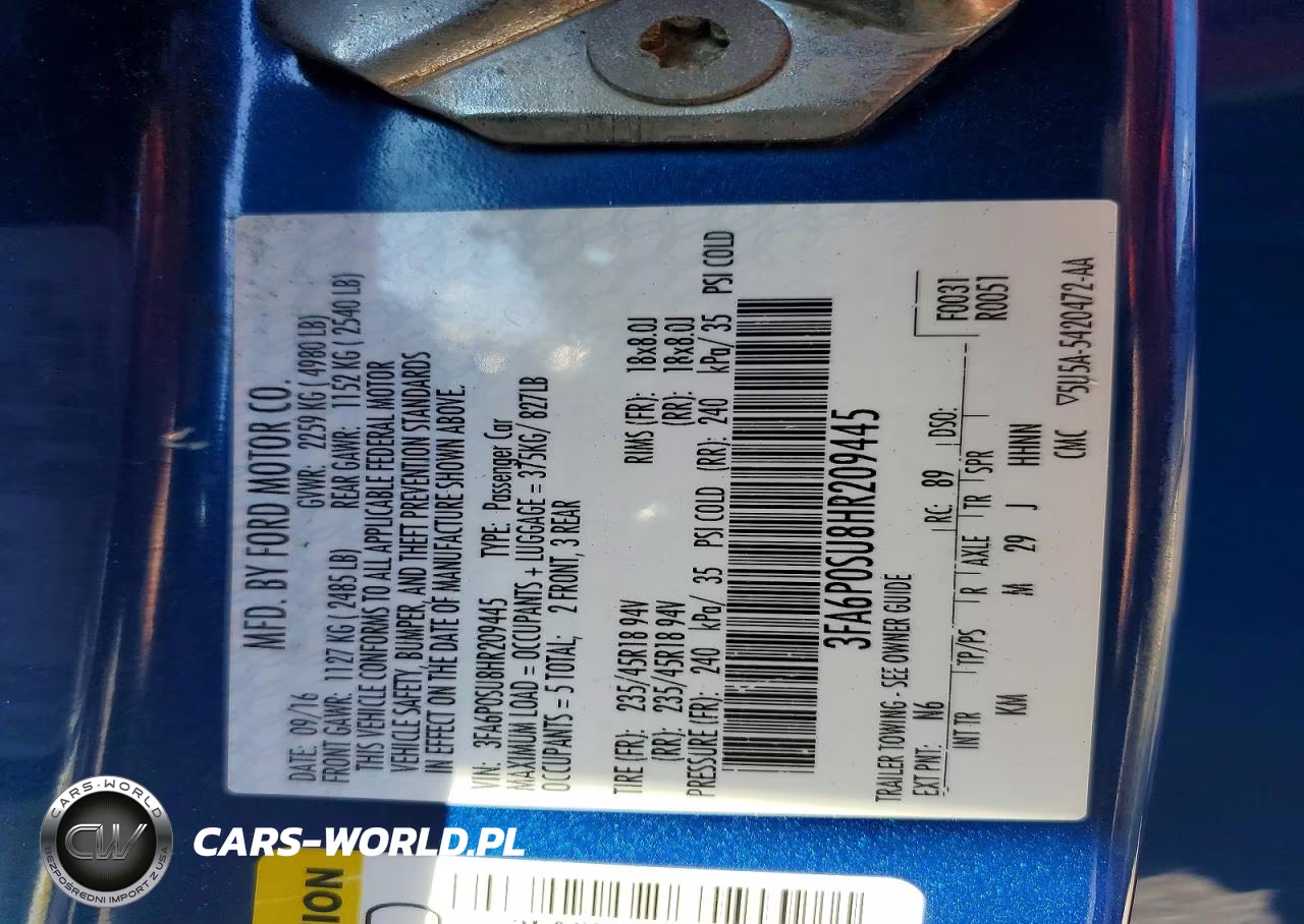 2017 Ford Fusion Titanium Phev VIN:3FA6P0SU8HR209445 - 13