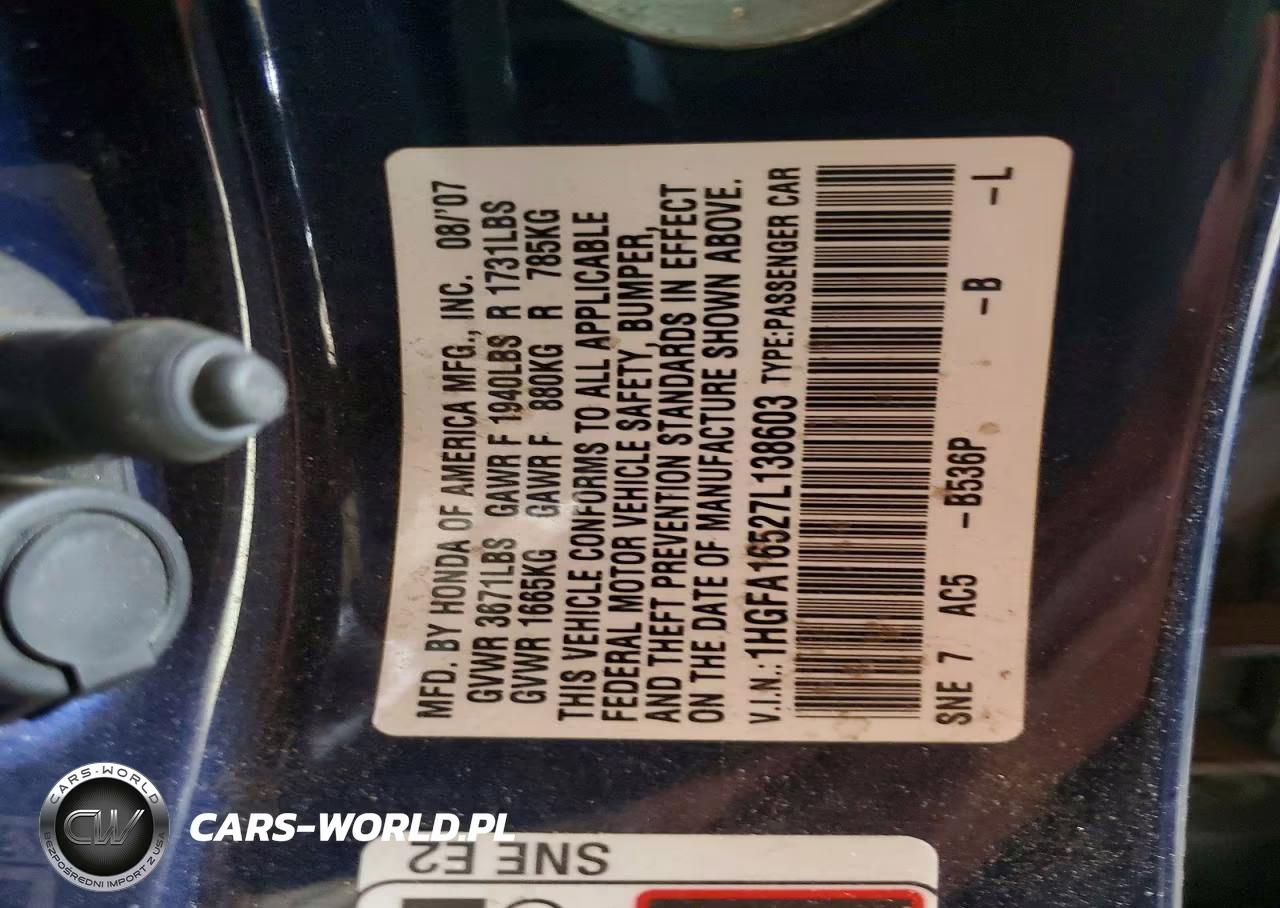 2007 Honda Civic Lx VIN:1HGFA16527L138603 - 12
