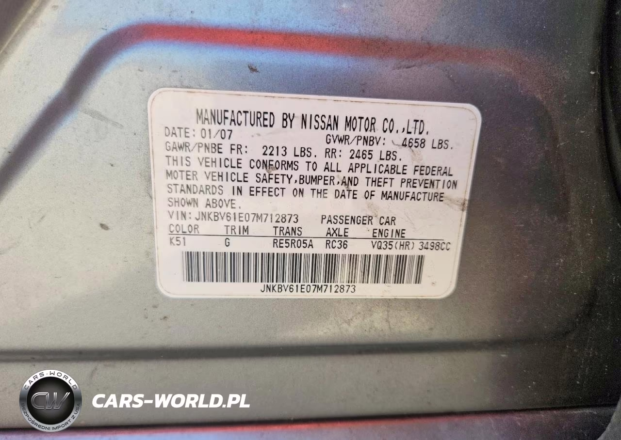 2007 Infiniti G35 Base VIN:JNKBV61E07M712873 - 12