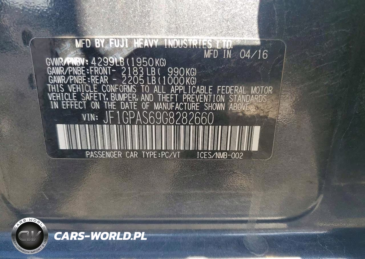 2016 Subaru Impreza Sport VIN:JF1GPAS69G8282660 - 12