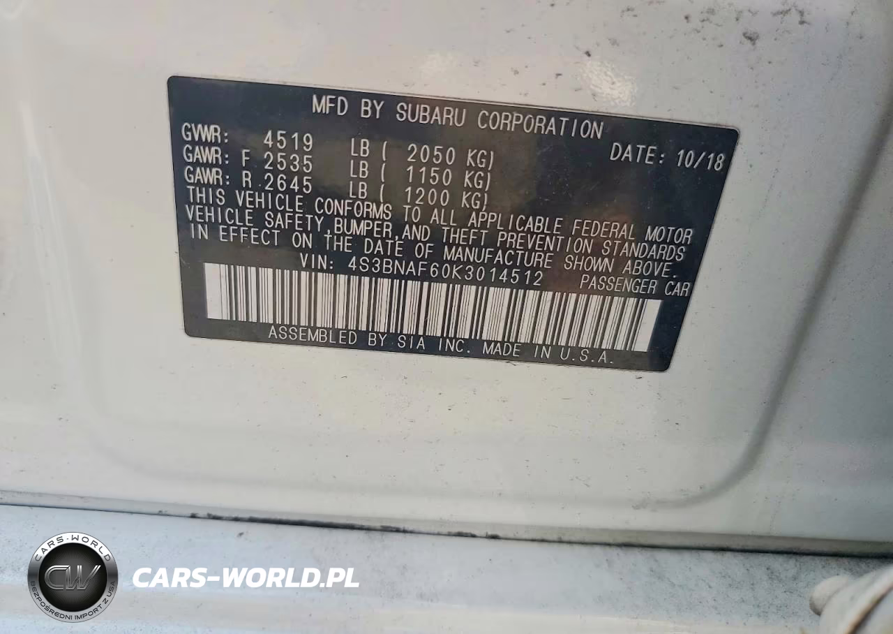 2019 Subaru Legacy 2.5I Premium VIN:4S3BNAF60K3014512 - 12