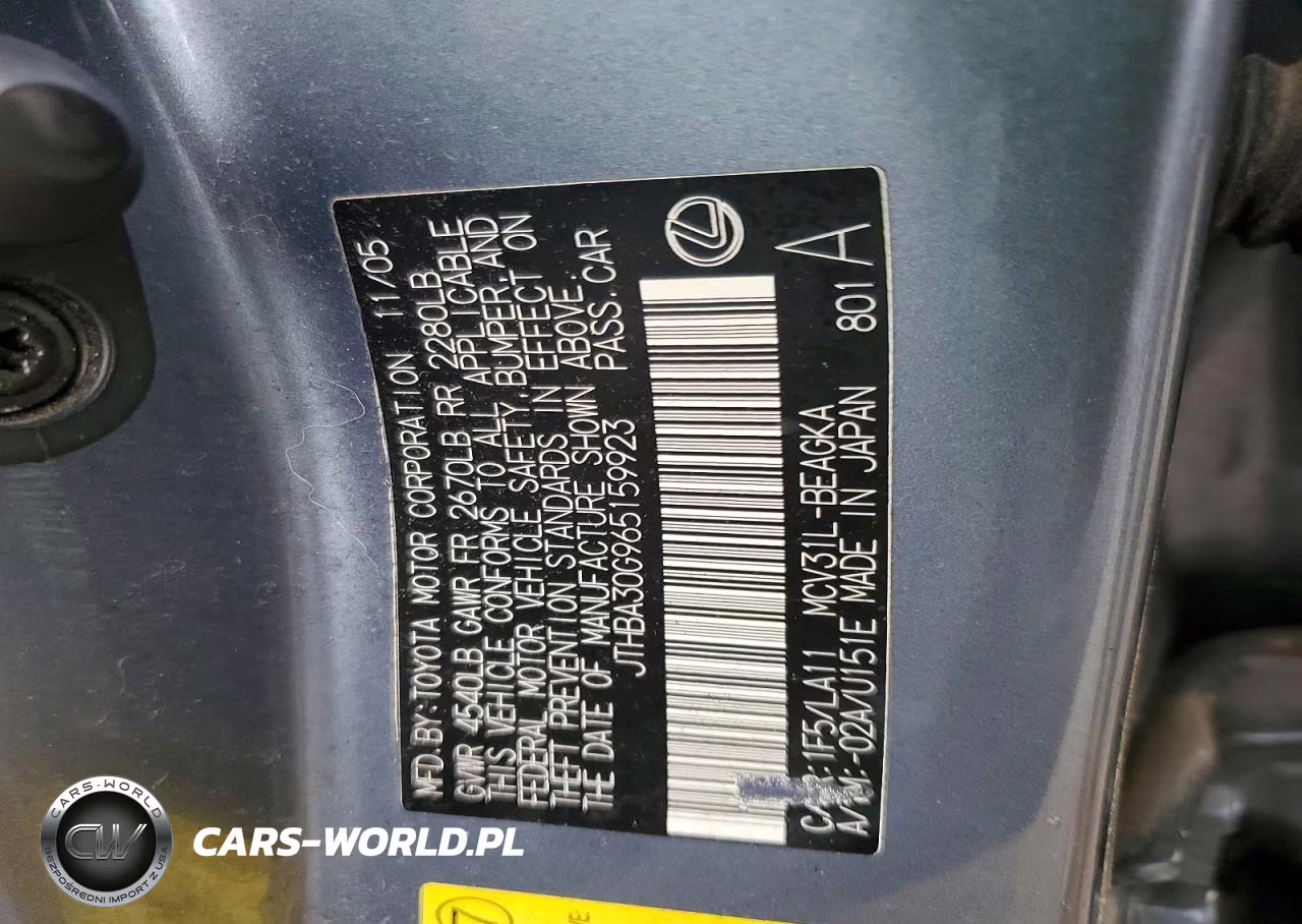 2006 Lexus Es 330 VIN:JTHBA30G965159923 - 12