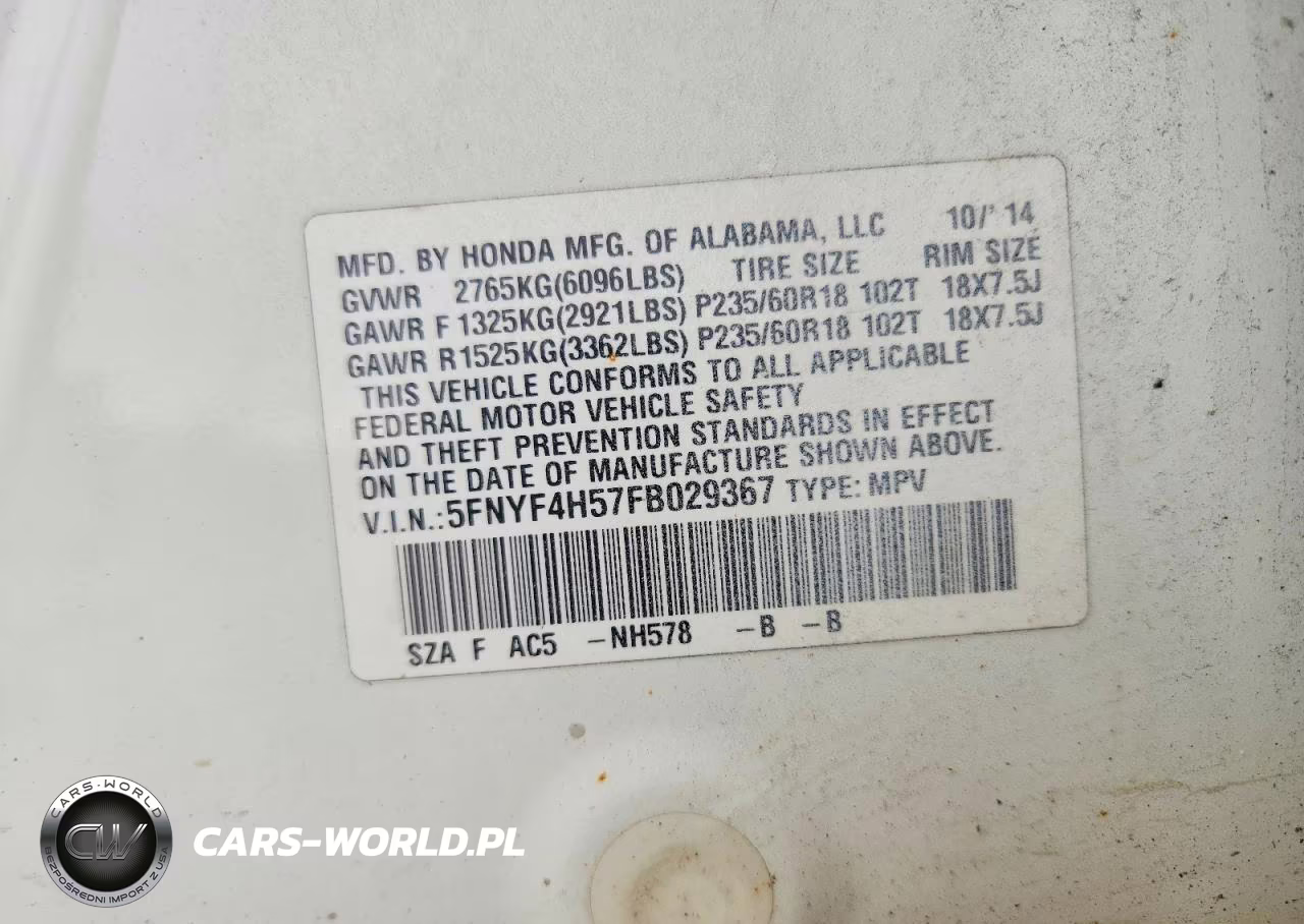2015 Honda Pilot Exl VIN:5FNYF4H57FB029367 - 13
