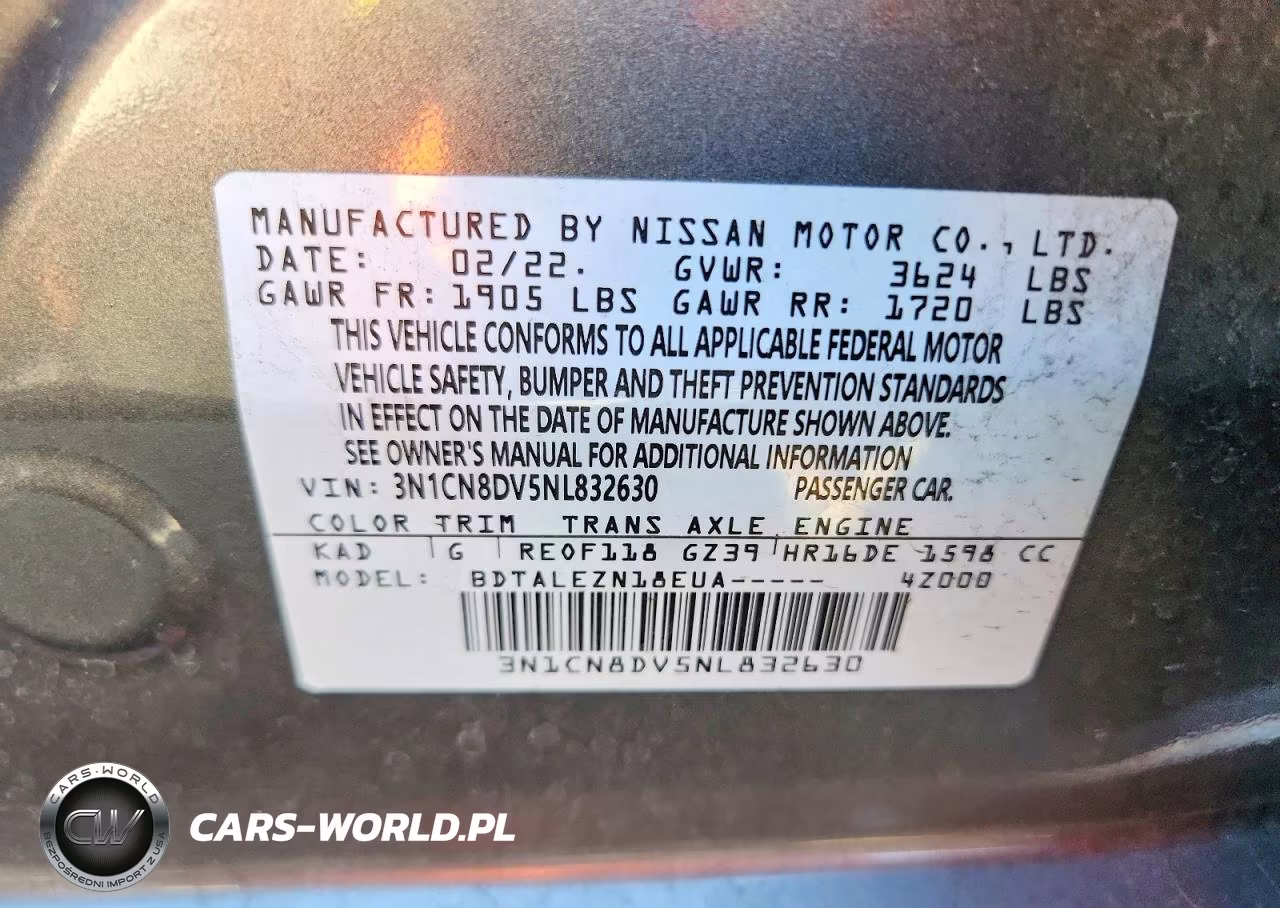 2022 Nissan Versa S VIN:3N1CN8DV5NL832630 - 12