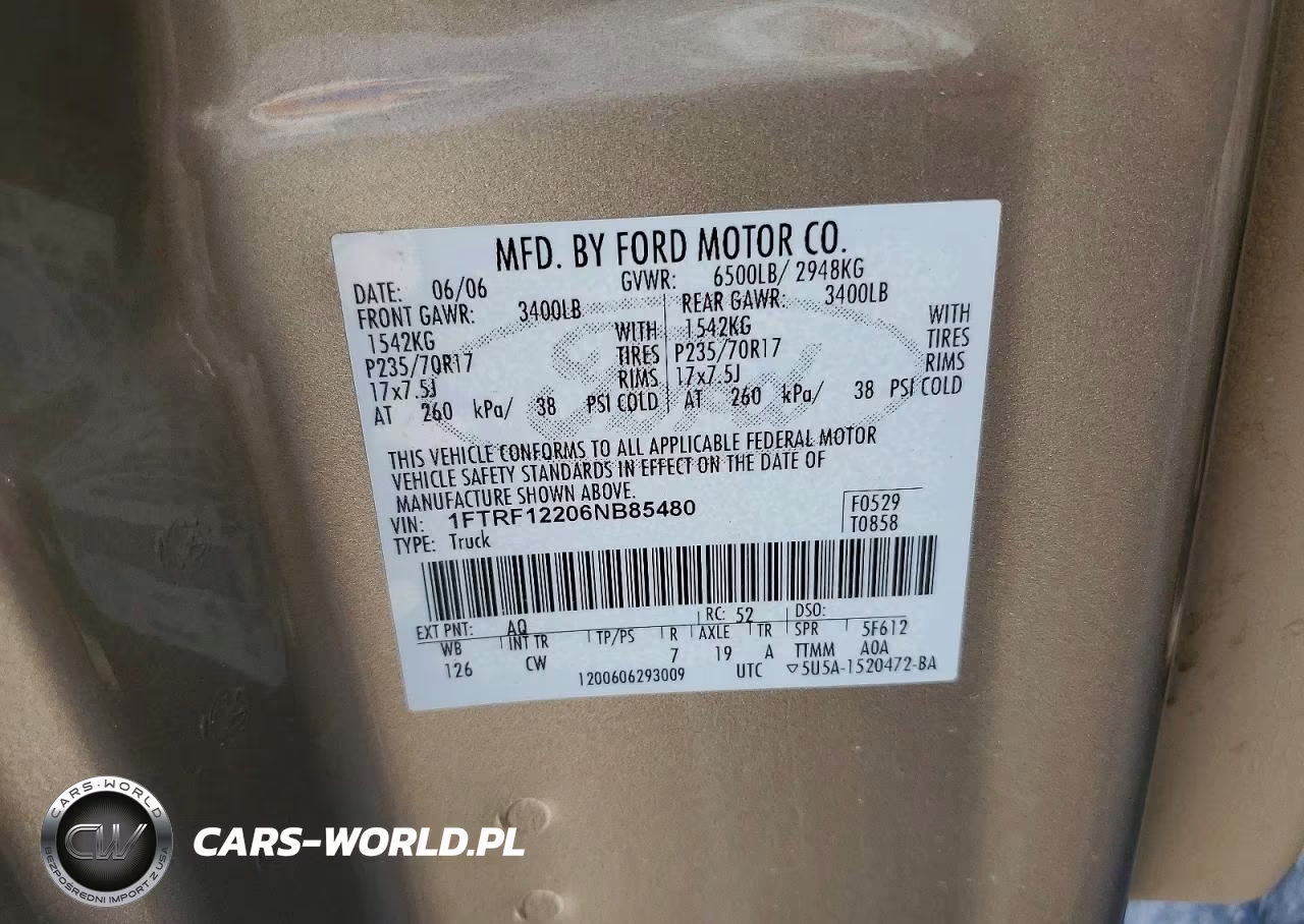 2006 Ford F150 VIN:1FTRF12206NB85480 - 13