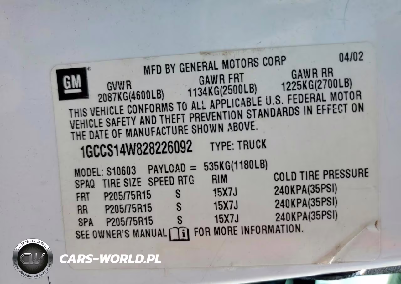 2002 Chevrolet S Truck S10 VIN:1GCCS14W828226092 - 12