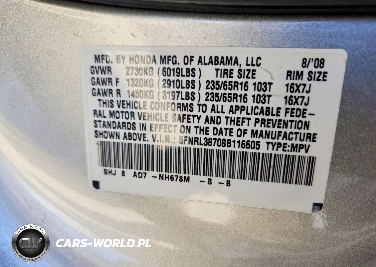 2008 Honda Odyssey Exl VIN:5FNRL38708B116605 - 13