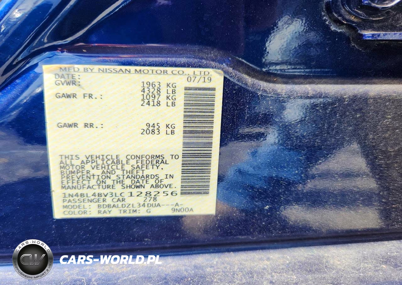 2020 Nissan Altima S VIN:1N4BL4BV3LC128256 - 13
