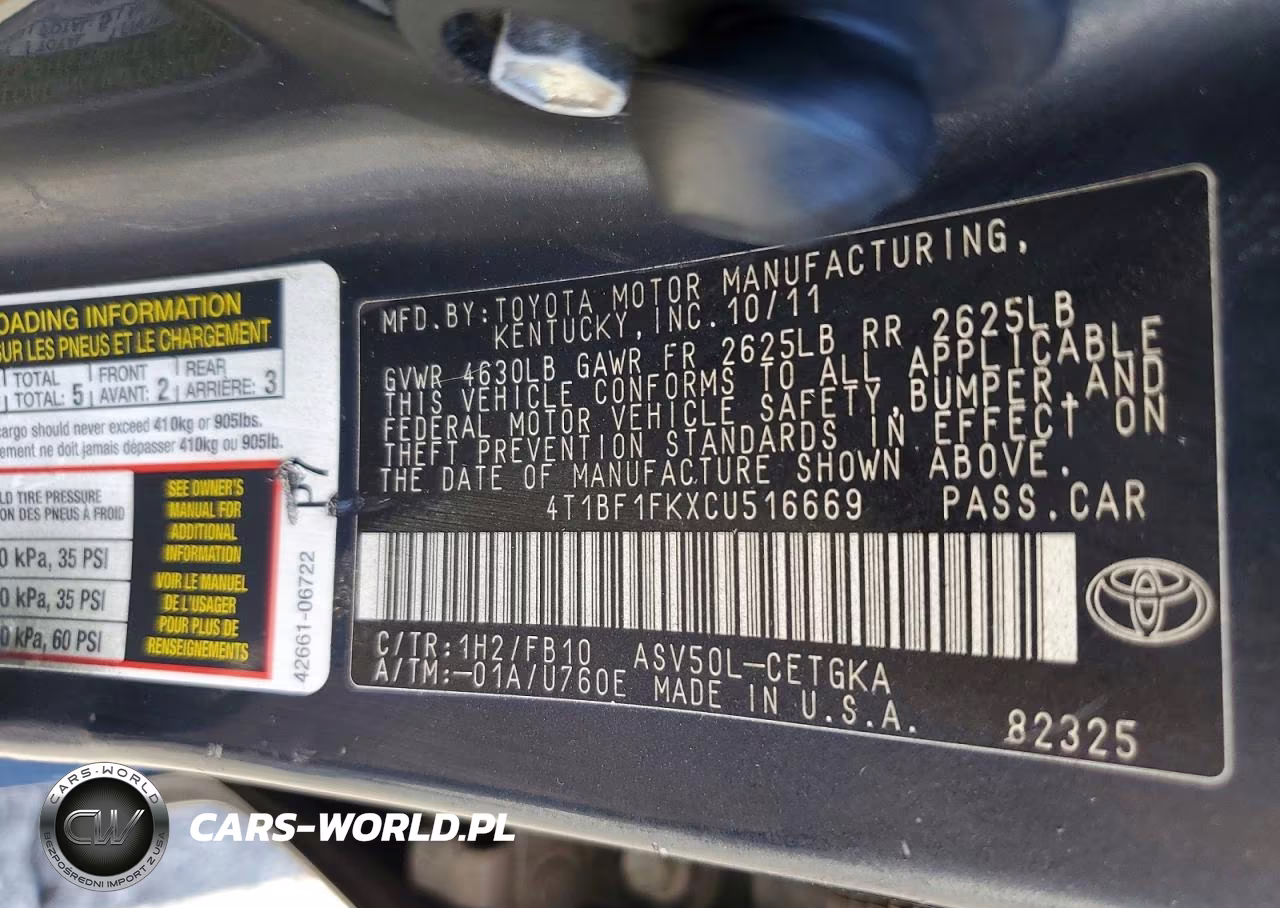 2012 Toyota Camry Xle VIN:4T1BF1FKXCU516669 - 12