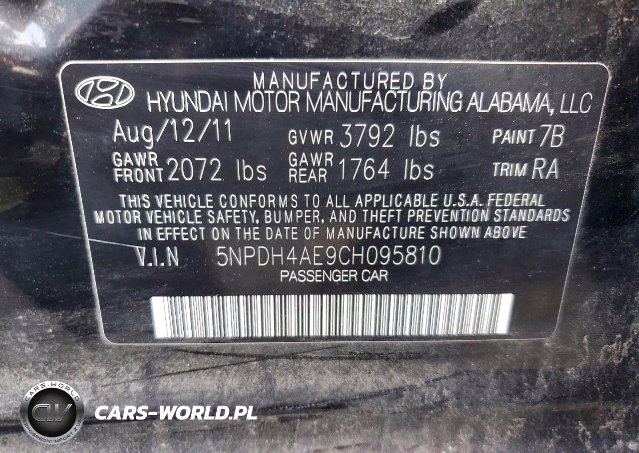 2012 Hyundai Elantra Gls VIN:5NPDH4AE9CH095810 - 12