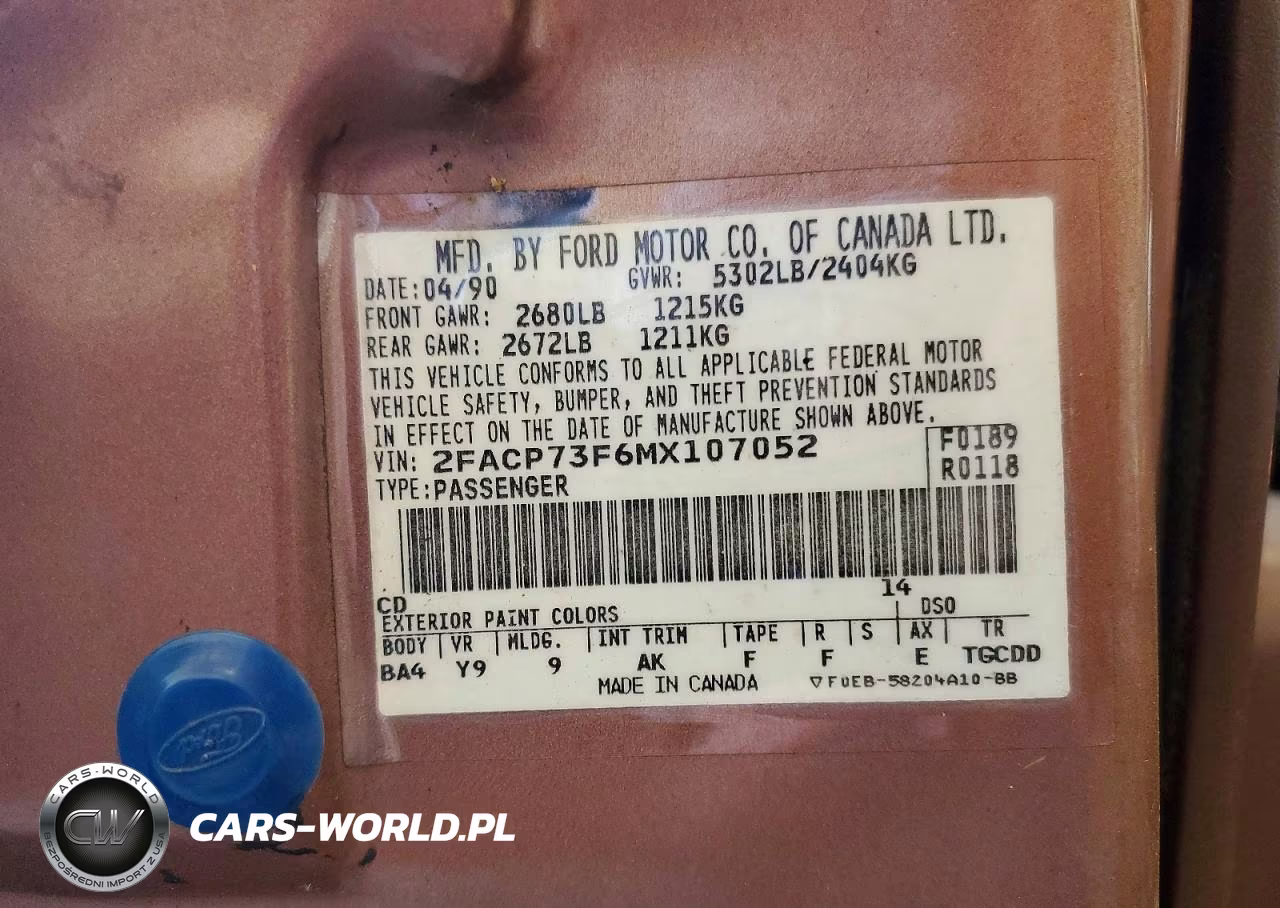 1991 Ford Crown Victoria VIN:2FACP73F6MX107052 - 12