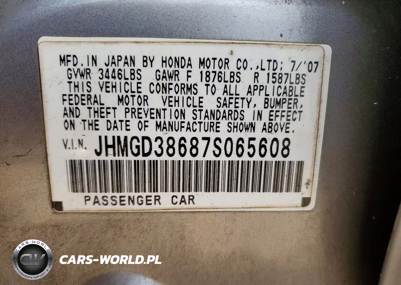 2007 Honda Fit S VIN:JHMGD38687S065608 - 13
