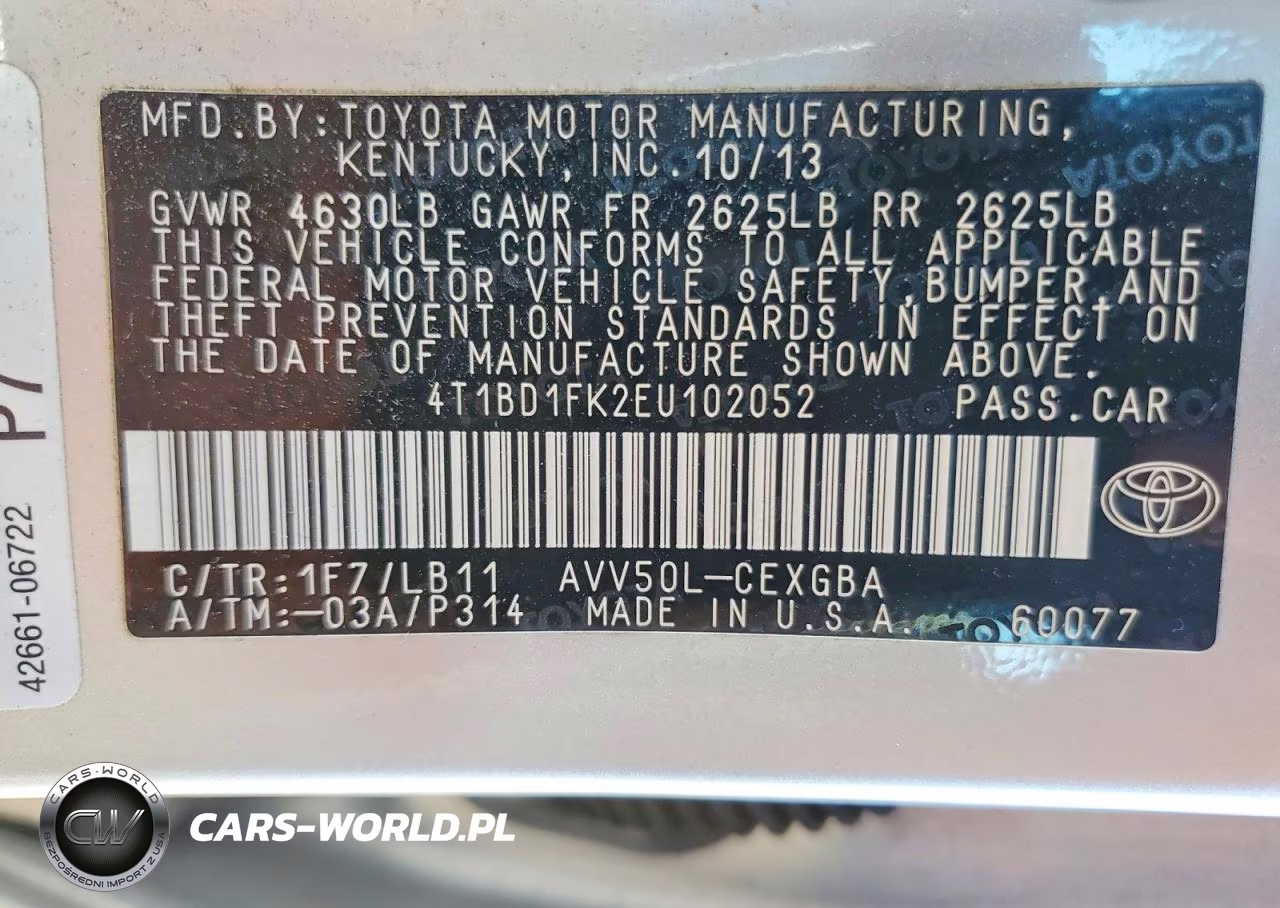 2014 Toyota Camry Hybrid Xle VIN:4T1BD1FK2EU102052 - 13