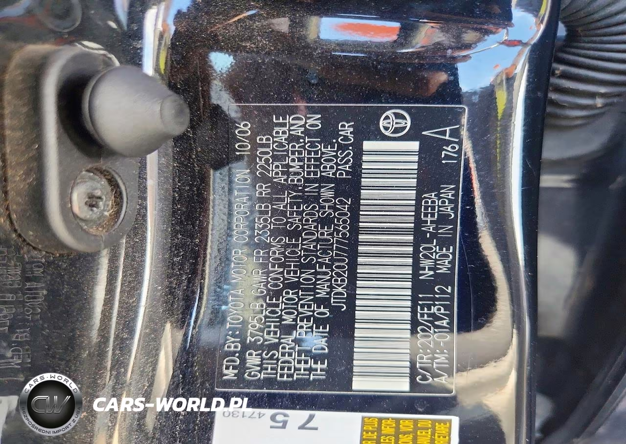 2007 Toyota Prius Base VIN:JTDKB20U777565042 - 12