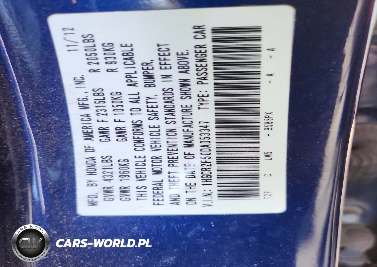 2012 Honda Accord Exl VIN:1HGCR2F50DA053347 - 12
