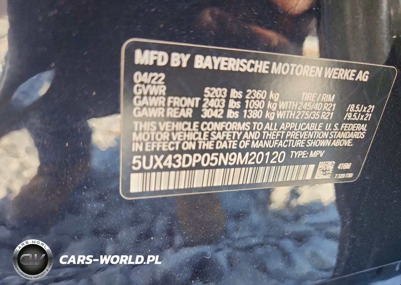 2022 BMW X3 Sdrive30I VIN:5UX43DP05N9M20120 - 13