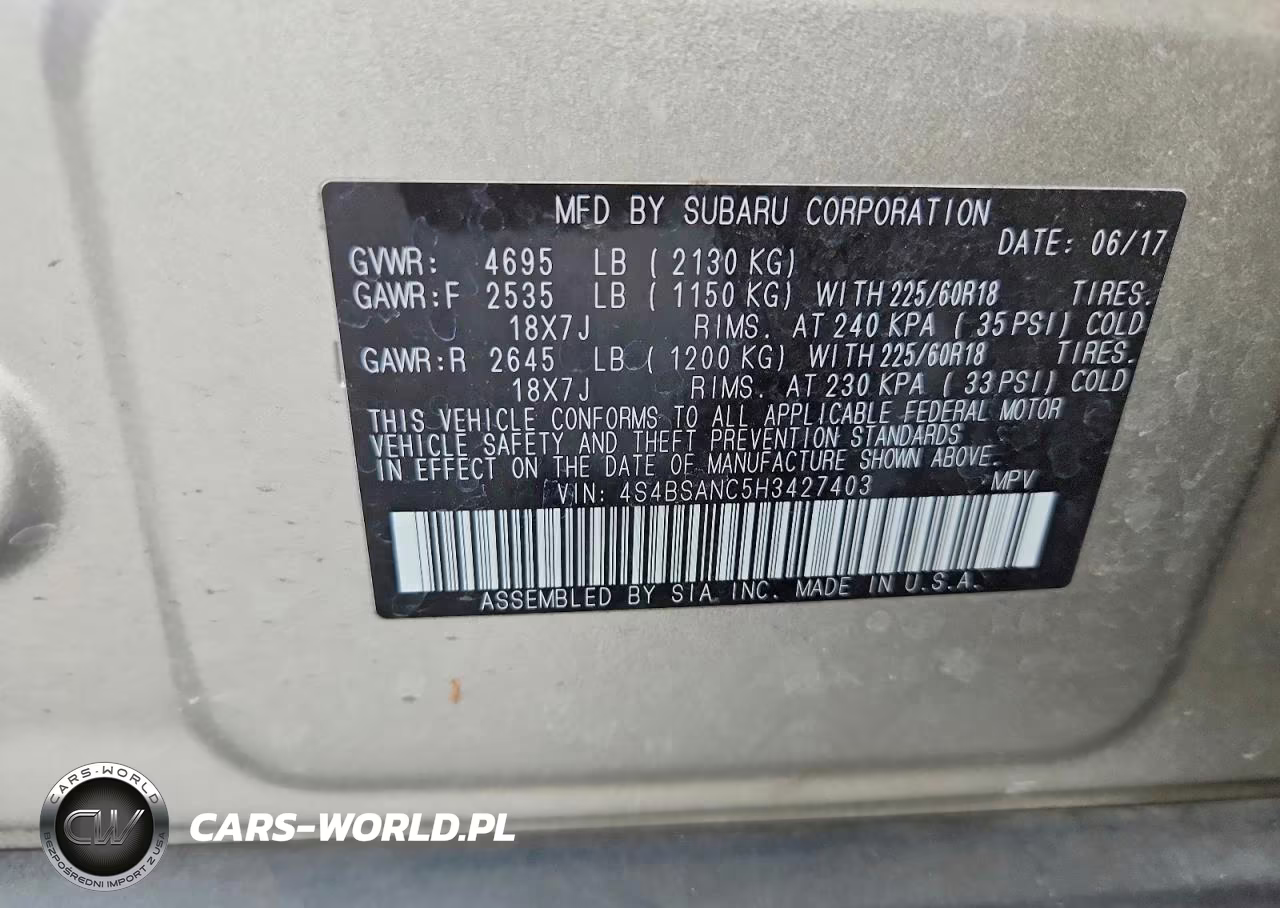 2017 Subaru Outback 2.5I Limited VIN:4S4BSANC5H3427403 - 14