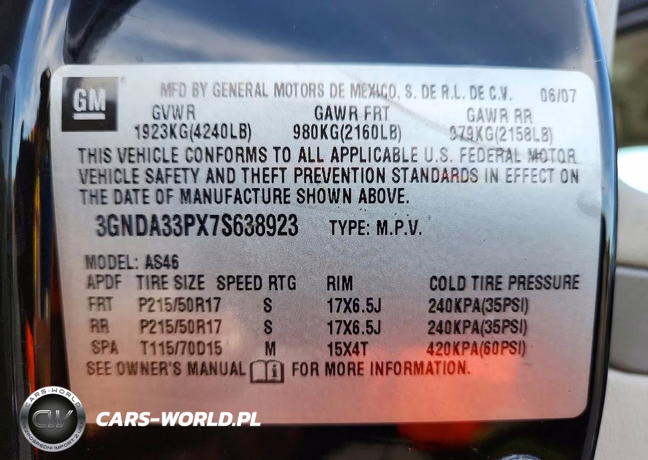 2007 Chevrolet Hhr Lt VIN:3GNDA33PX7S638923 - 13