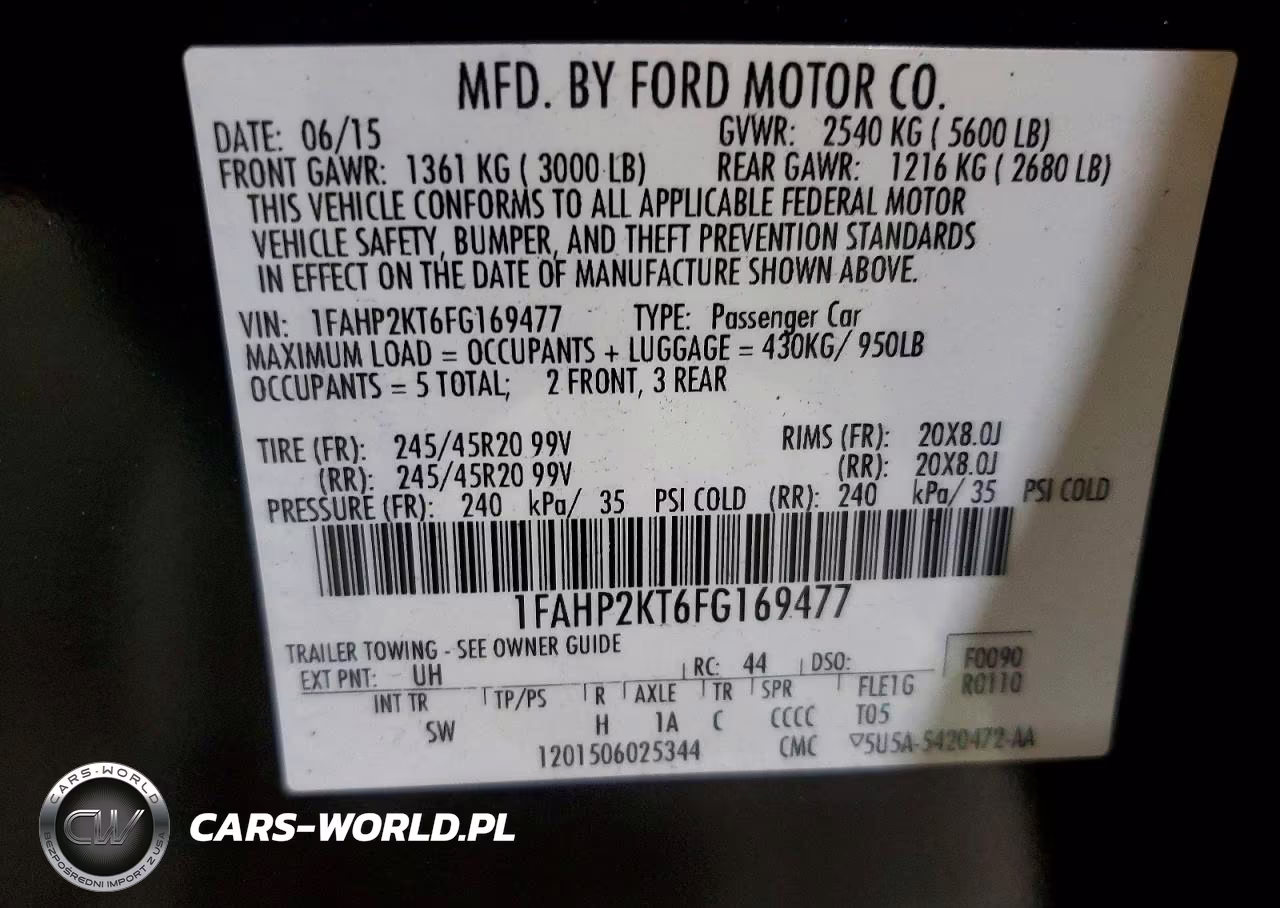 2015 Ford Taurus Sho VIN:1FAHP2KT6FG169477 - 12
