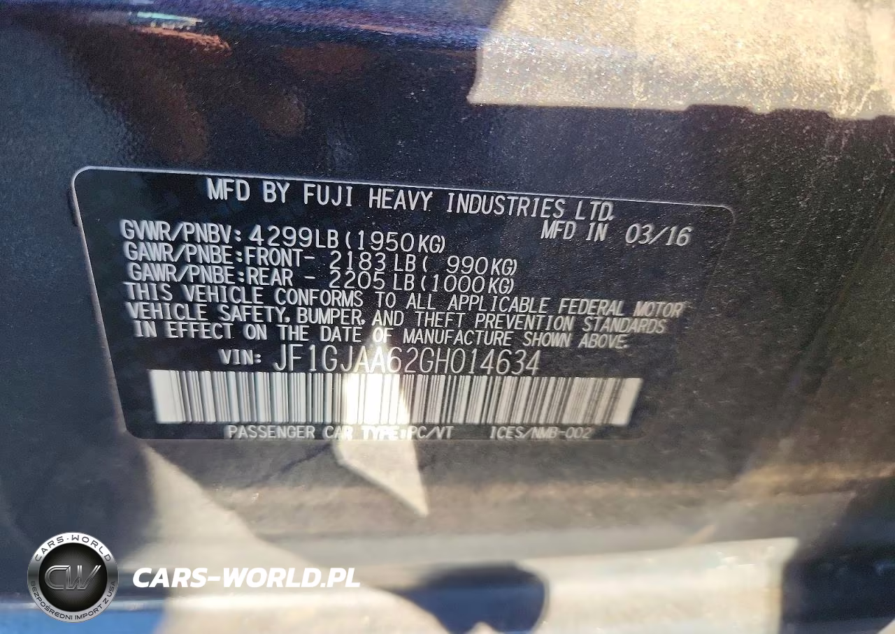 2016 Subaru Impreza VIN:JF1GJAA62GH014634 - 12