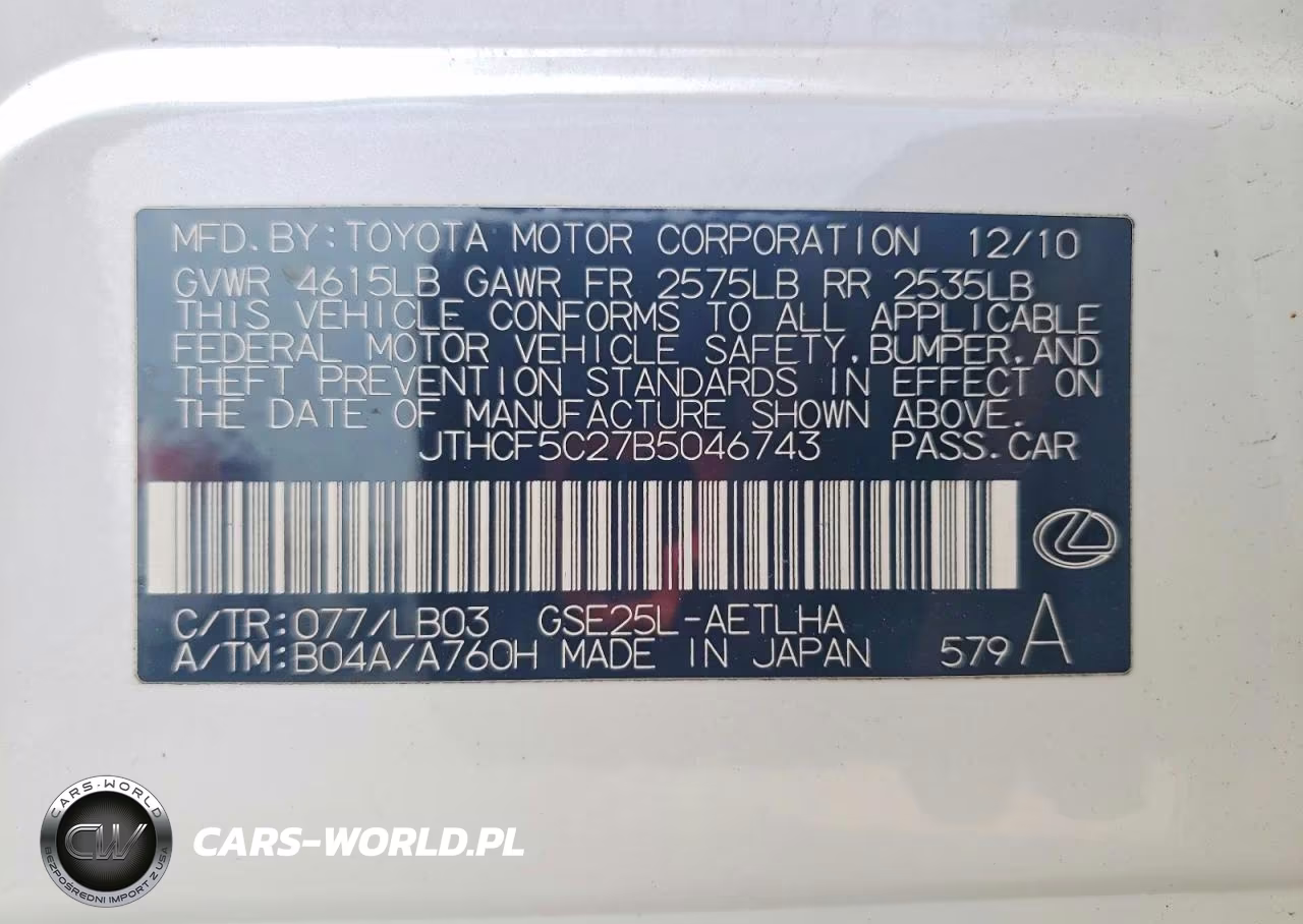 2011 Lexus Is 250 VIN:JTHCF5C27B5046743 - 12