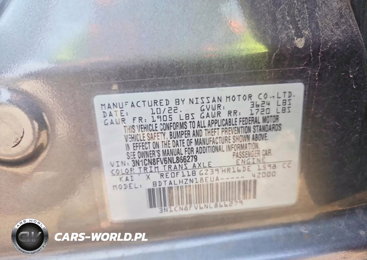 2022 Nissan Versa Sr VIN:3N1CN8FV6NL866279 - 12