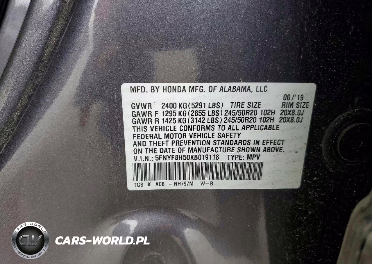 2019 Honda Passport Exl VIN:5FNYF8H50KB019118 - 12