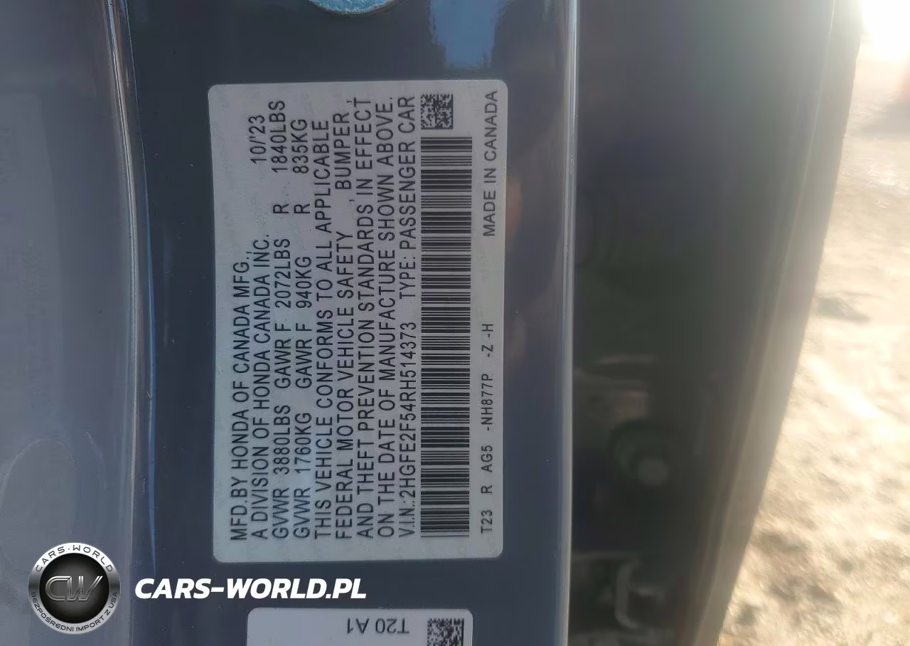 2024 Honda Civic Sport VIN:2HGFE2F54RH514373 - 12
