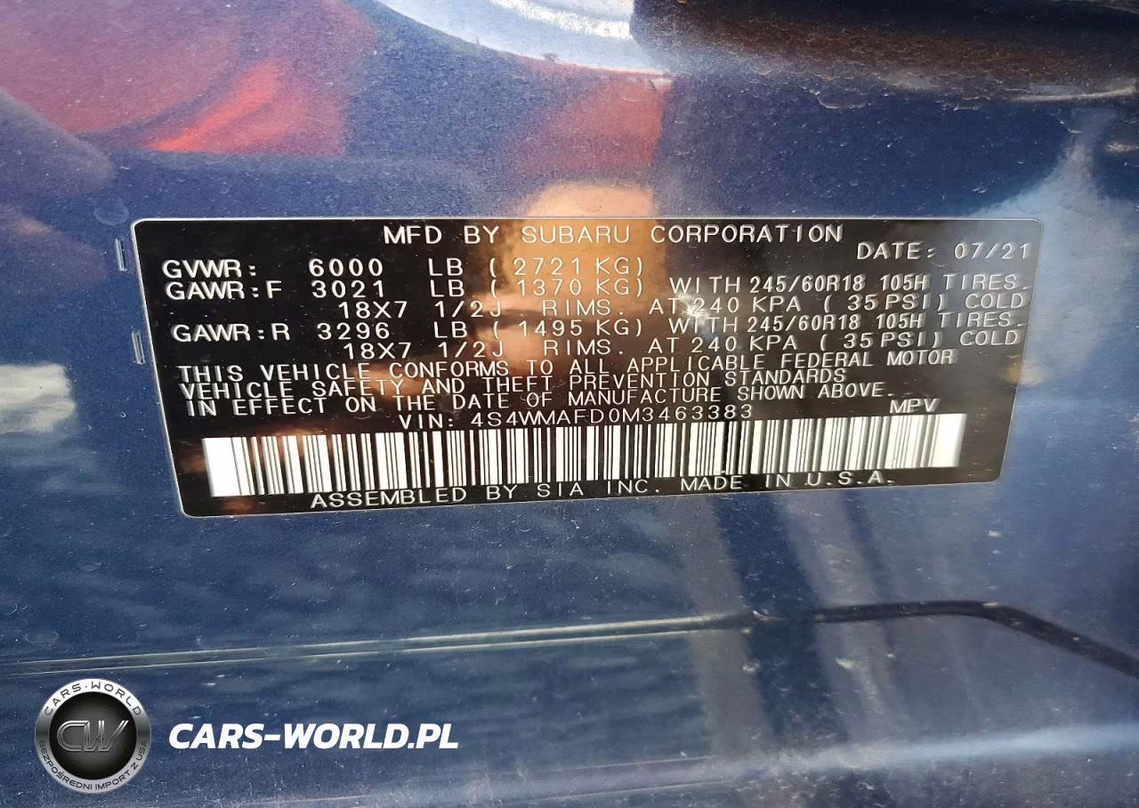 2021 Subaru Ascent Premium VIN:4S4WMAFD0M3463383 - 13