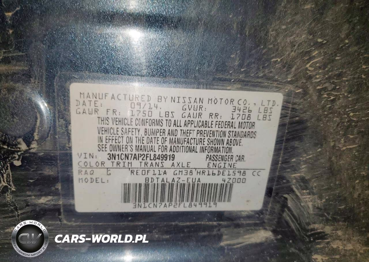 2015 Nissan Versa 1.6 S Plus VIN:3N1CN7AP2FL849919 - 12