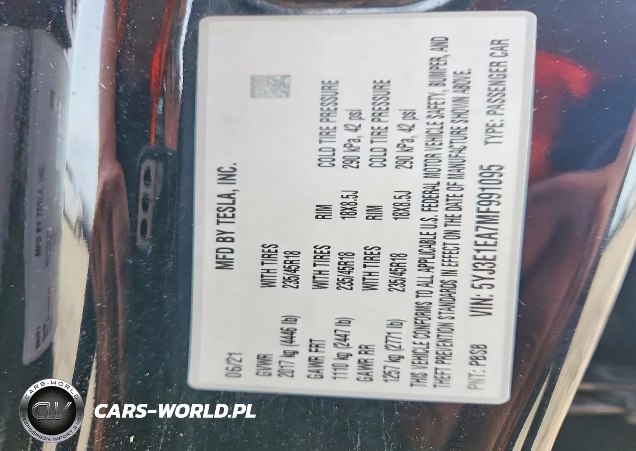 2021 Tesla Model 3 VIN:5YJ3E1EA7MF991095 - 12