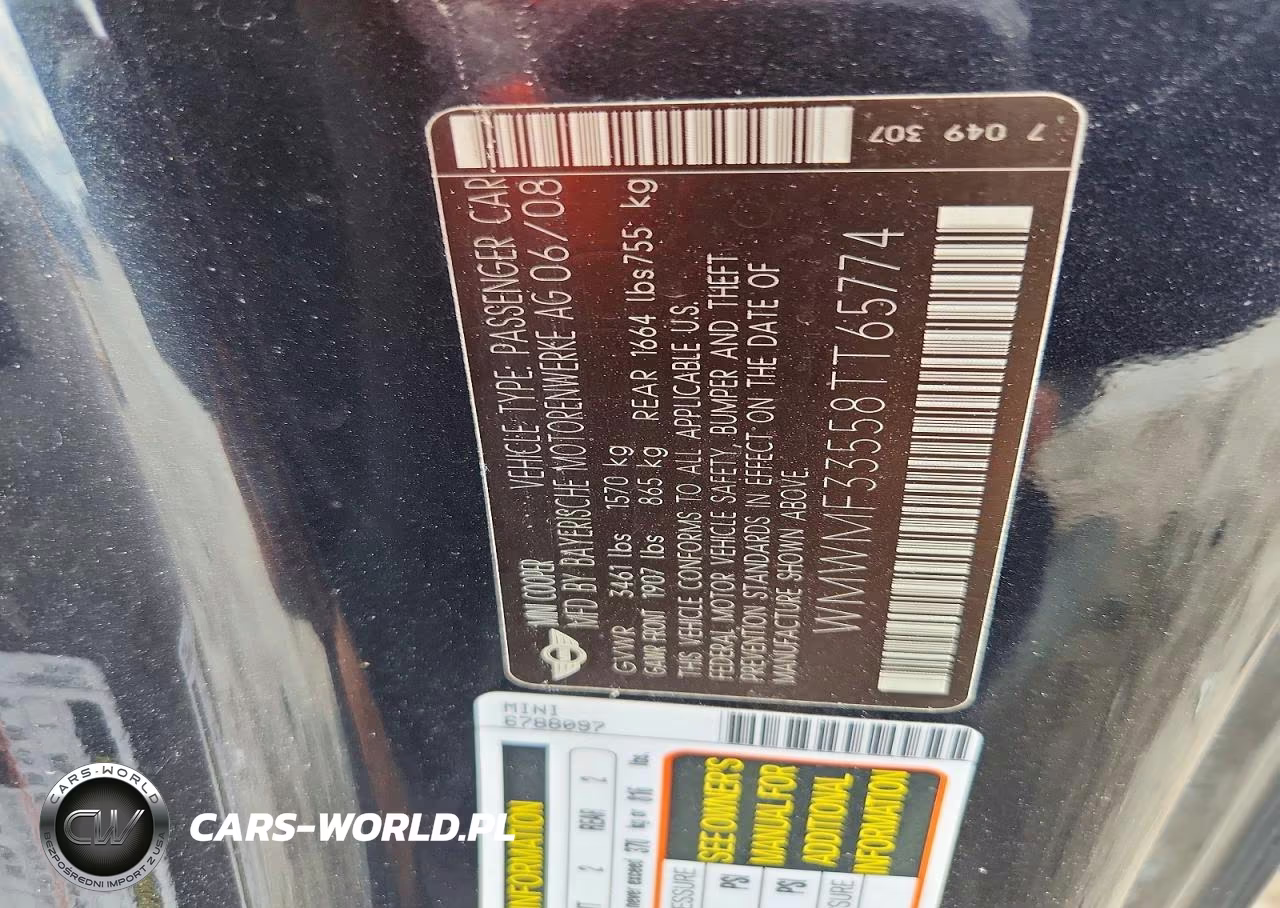 2008 Mini Cooper VIN:WMWMF33558TT65774 - 12