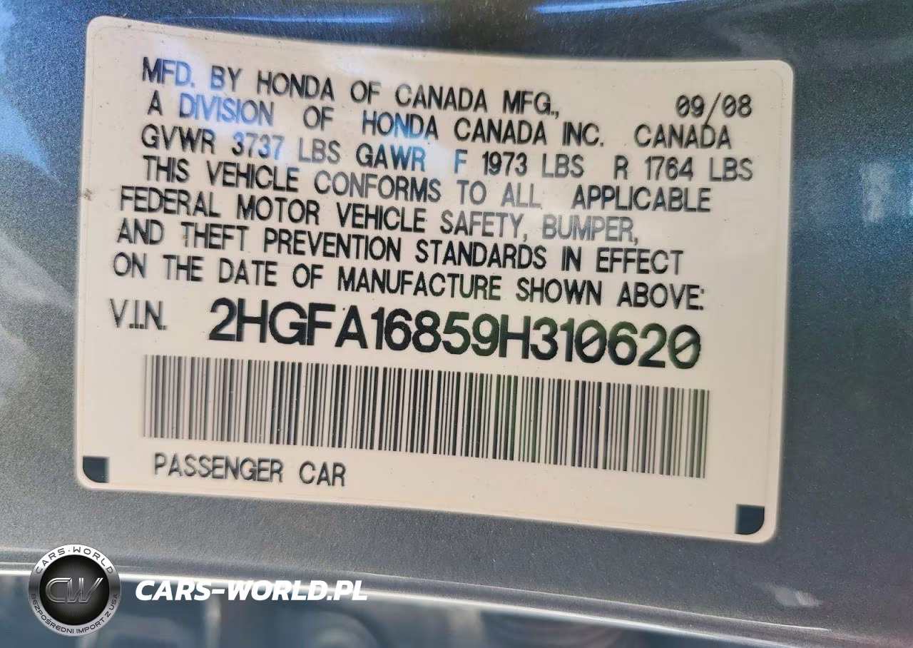 2009 Honda Civic Ex VIN:2HGFA16859H310620 - 12