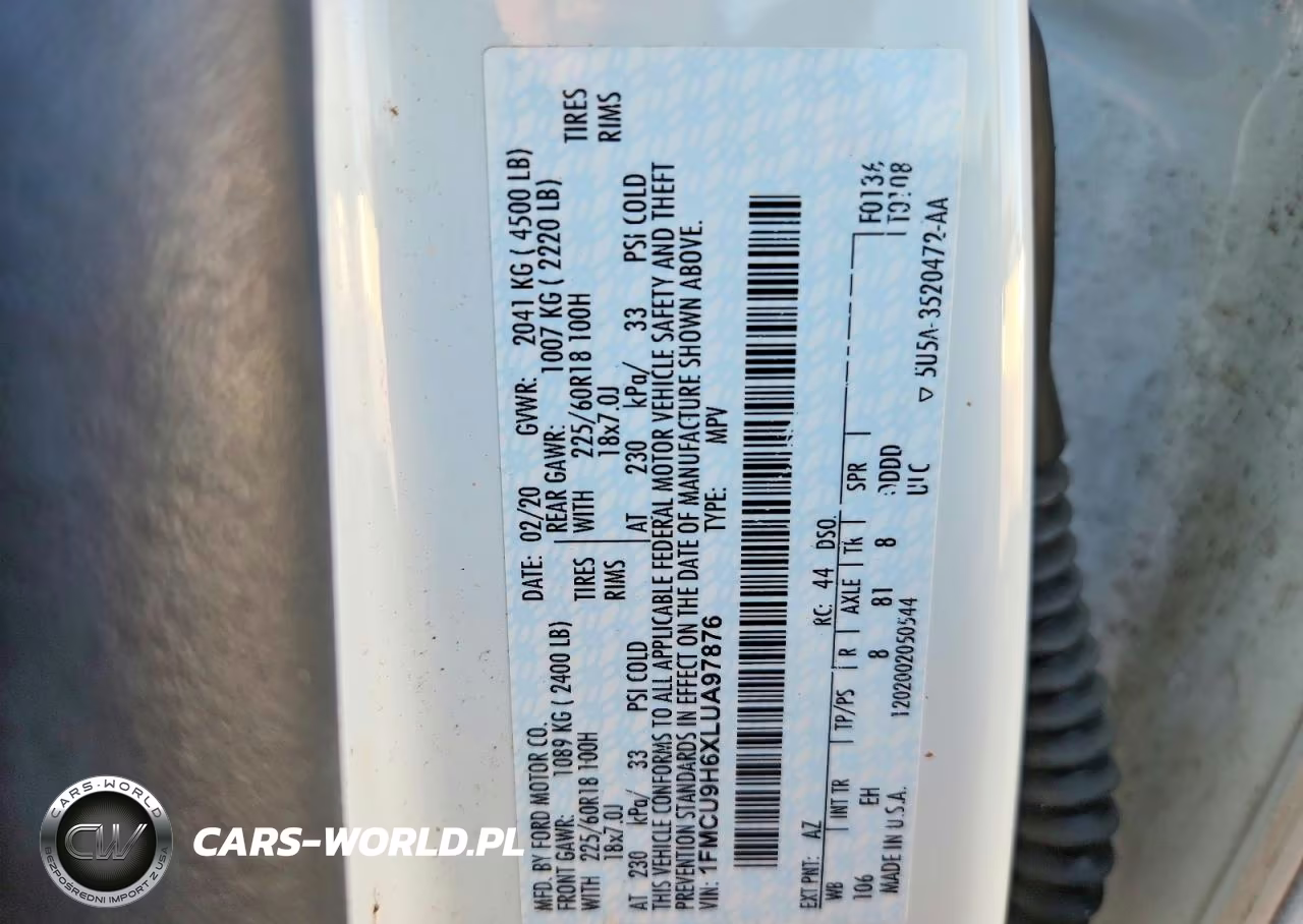 2020 Ford Escape Sel VIN:1FMCU9H6XLUA97876 - 13