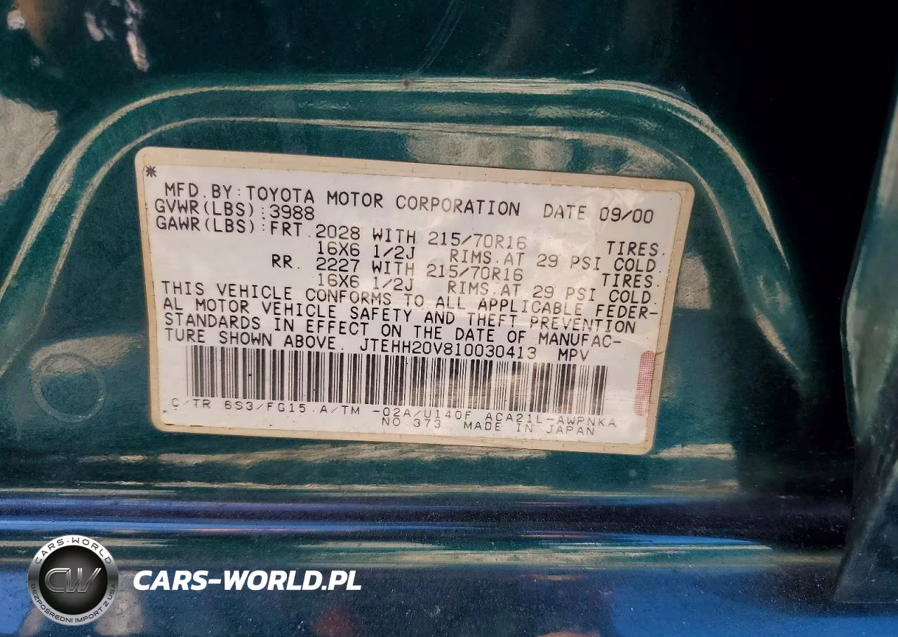 2001 Toyota Rav4 Base VIN:JTEHH20V810030413 - 13