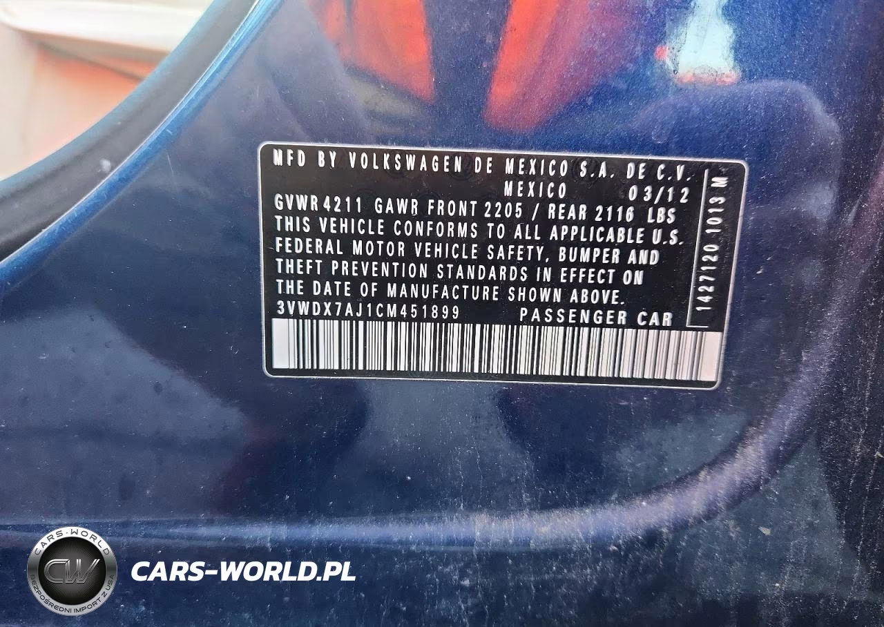 2012 Volkswagen Jetta Se VIN:3VWDX7AJ1CM451899 - 12