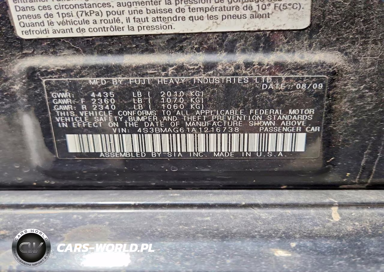 2010 Subaru Legacy 2.5I Premium VIN:4S3BMAG61A1216738 - 12