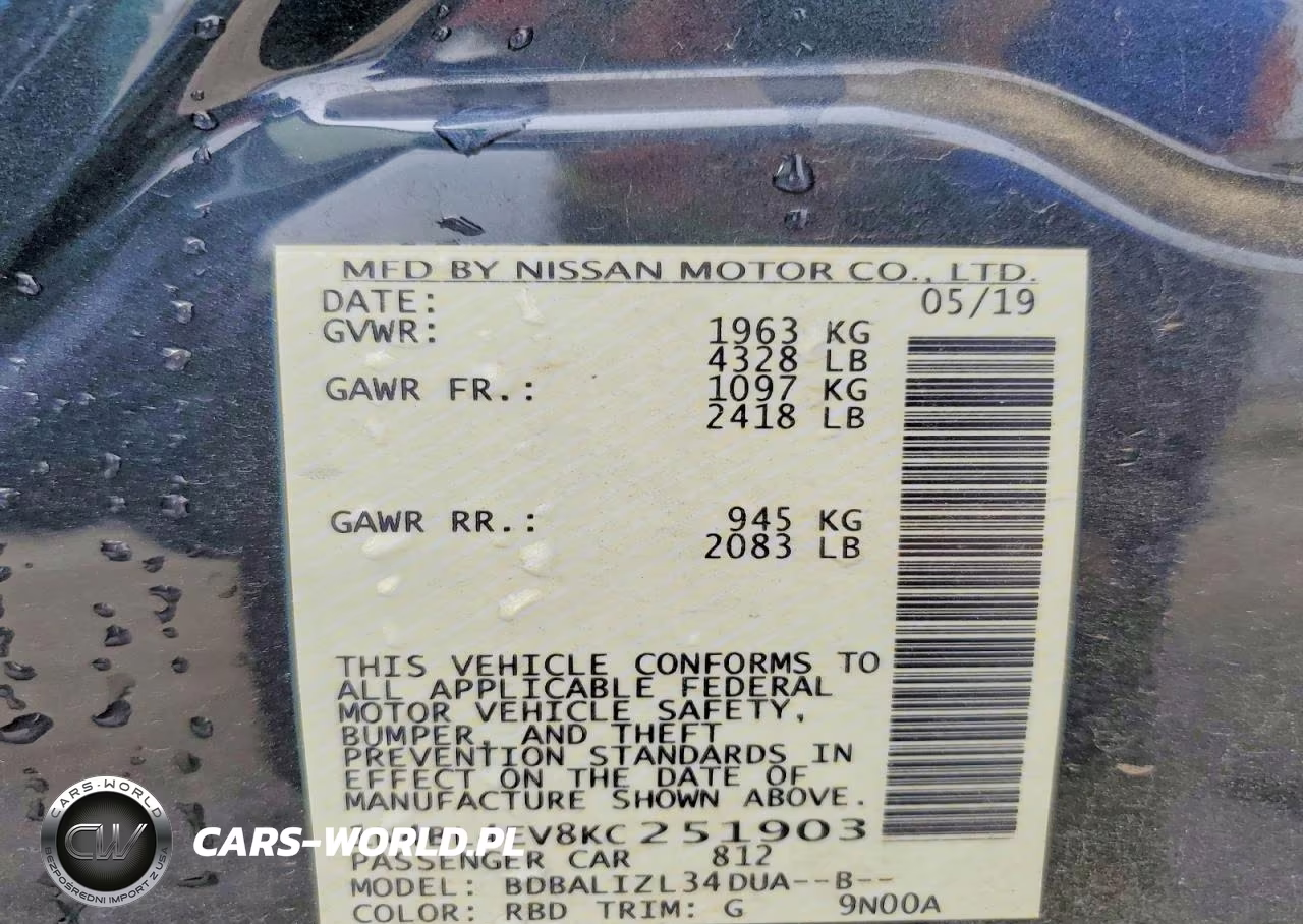 2019 Nissan Altima Sl VIN:1N4BL4EV8KC251903 - 12