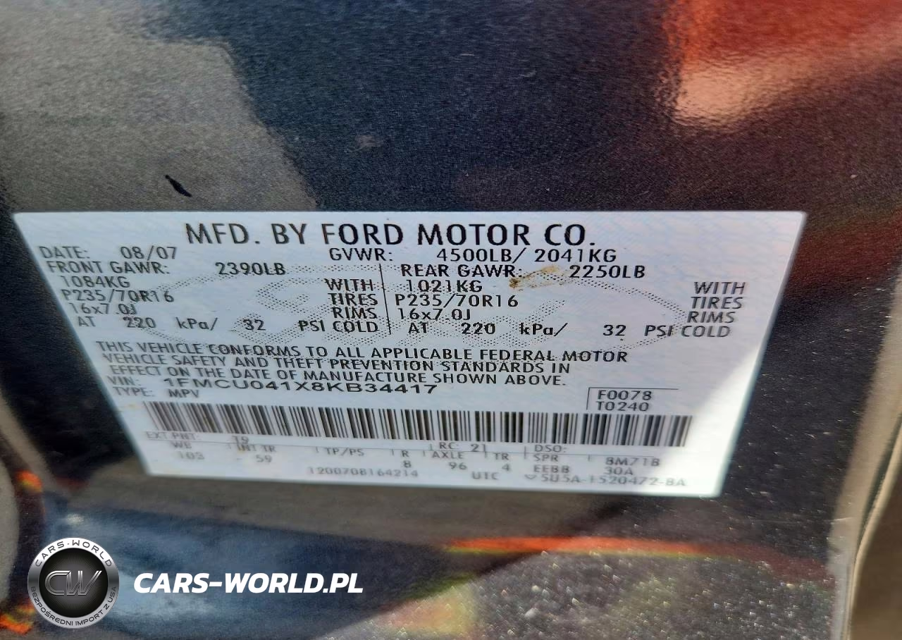 2008 Ford Escape Limited VIN:1FMCU041X8KB34417 - 13