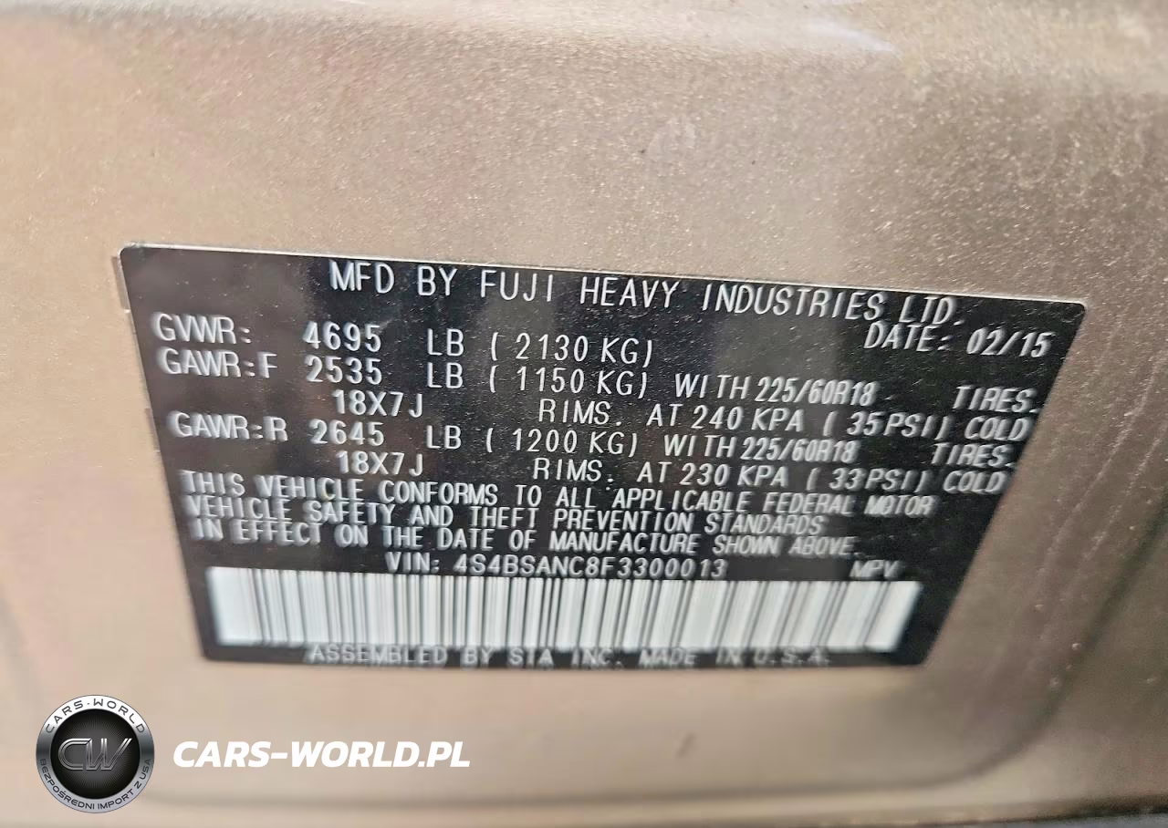 2015 Subaru Outback 2.5I Limited VIN:4S4BSANC8F3300013 - 12